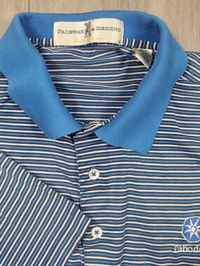 Fairway & Greene Cabo Del Sol Polo Shirt Mens M Blue Striped Golf Mercerized Cot